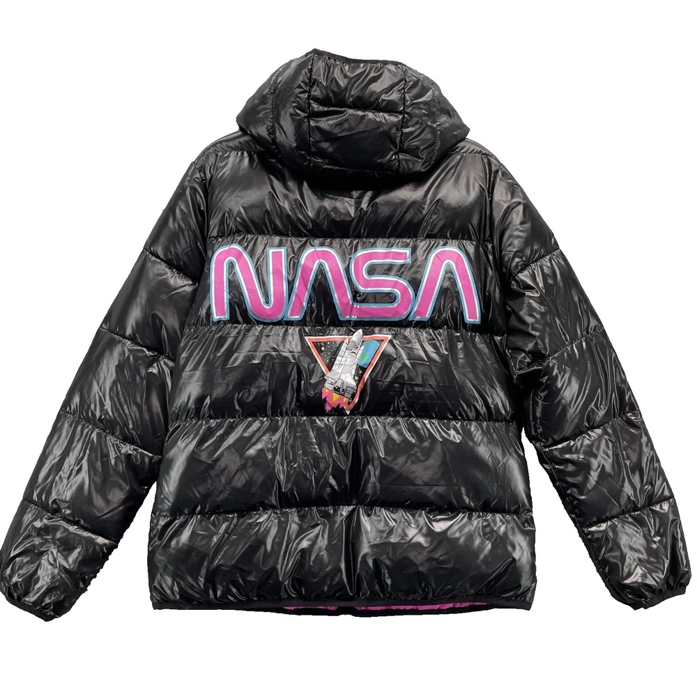Chic Thread Nasa Puffer Jacket Women Large Shiny Space Fashion Streetwear Winter